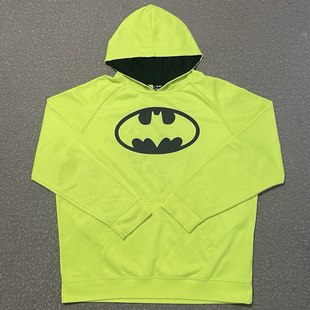 Batman Hoodie Mens XL Yellow Neon Logo Graphic Pullover Sweatshirt